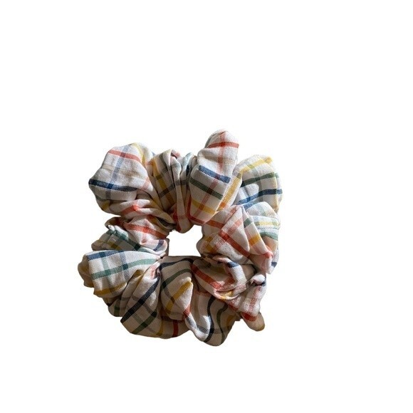 Hair Scrunchie. Multicolor Plaid. Mini (Small) - Picture 4 of 5
